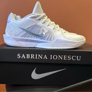 Nike Women's White Basketball Sneakers with Iridescent Silver Swoosh